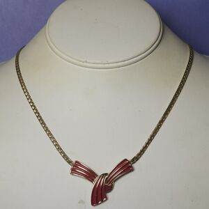 Vintage Trifari Red and Gold Enamel Bow Necklace
